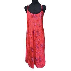 California Dynasty Women's M Red Floral Sleeveless Nightgown, VTG